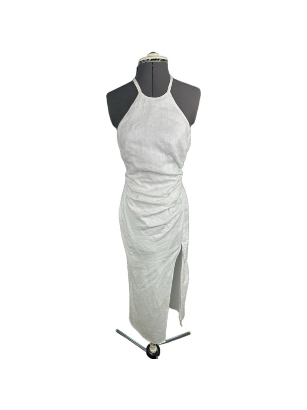 Reformation Sadey Linen Dress White halter-neck maxi slip Slit ruched draping 2P - Picture 2 of 9